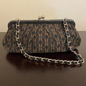 Fossil Signature Logo Black and Brown Kiss Clasp Clutch Mini Bag
